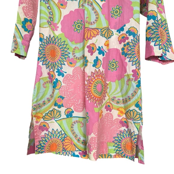 Boden Floral Beaded Neck 3/4 Sleeve Tunic Top Pink Green White Size 6 - Picture 4 of 12